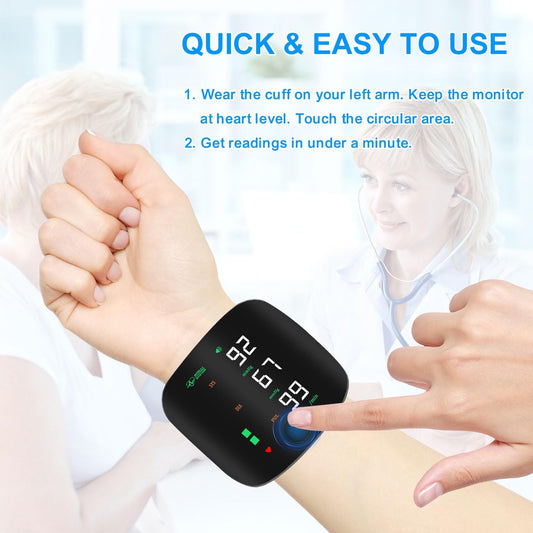 Wrist Blood Pressure Monitor Led Display, Touch Screen Wrist Blood Pressure Cuff 99x2 Reading Memory Wrist Bp Monitor with Carrying Case(Black)