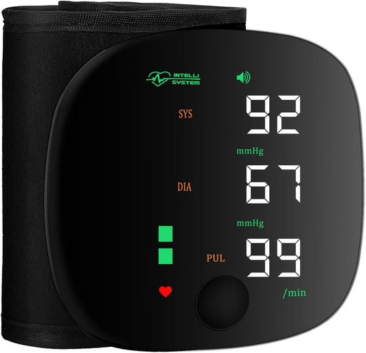 Wrist Blood Pressure Monitor Led Display, Touch Screen Wrist Blood Pressure Cuff 99x2 Reading Memory Wrist Bp Monitor with Carrying Case(Black)
