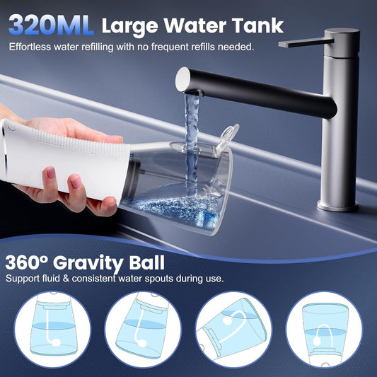 Water Flosser for Teeth Cleaning and Flossing, 5 Modes Rechargeable Cordless Oral Irrigator 320ml Water Tank Teeth Cleaner, IPX7 Waterproof Portable Electric Dental Flossers for Home and Travel,White